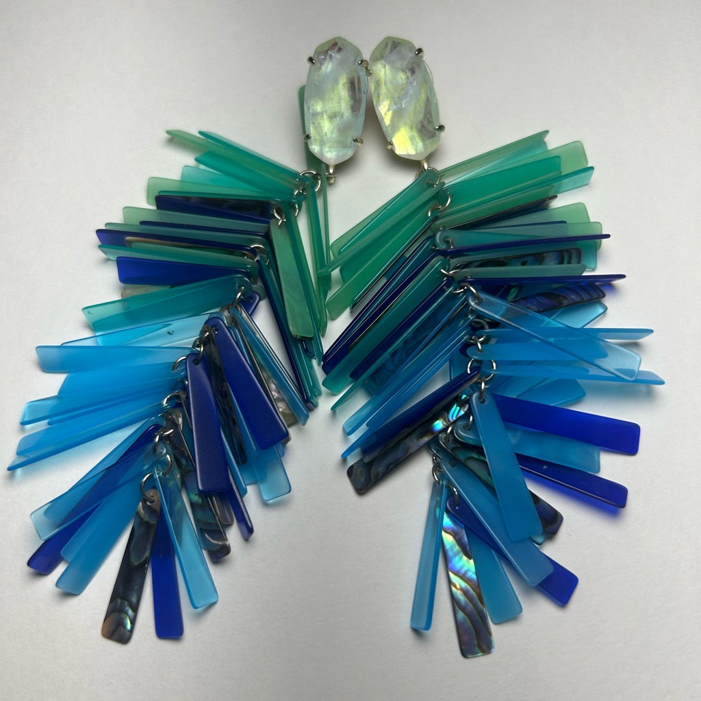 Kendra Scott Camry Statement Earrings Iridescent Green With Gold Tone Authentic 85$